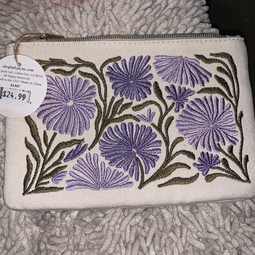 Embroidered floral pouch NWT